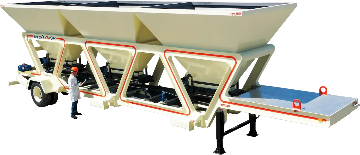 Bin unit with a worker next to it