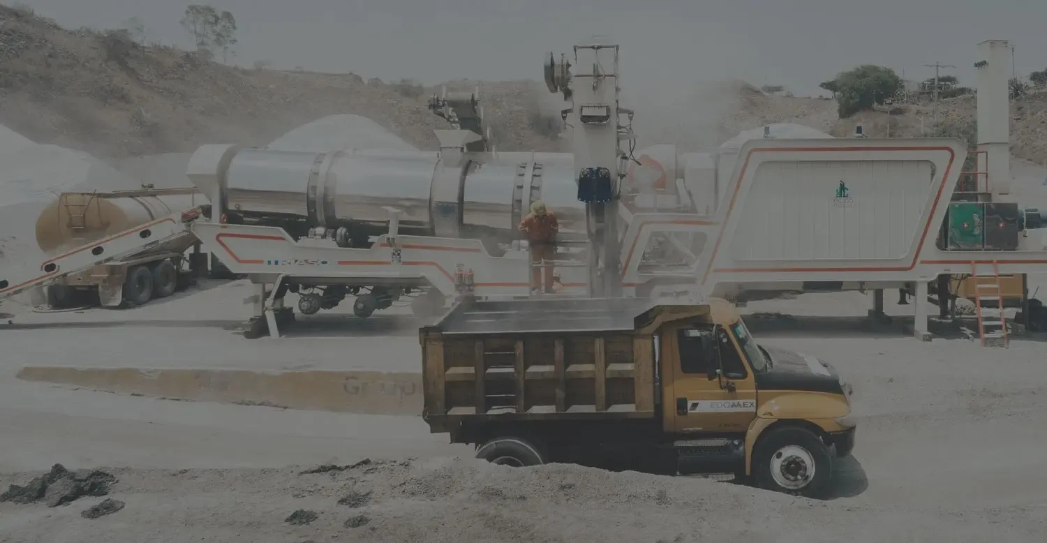 Drum mixer on a construction zone